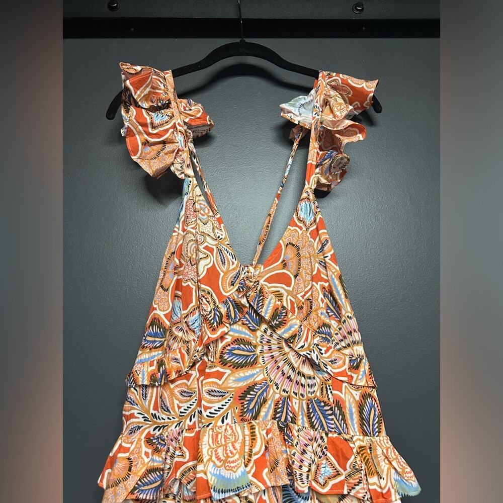 NWT MISA Los Angeles Morrison Tiered Ruffle Cotton Dress tangerine floral M - Picture 5 of 7